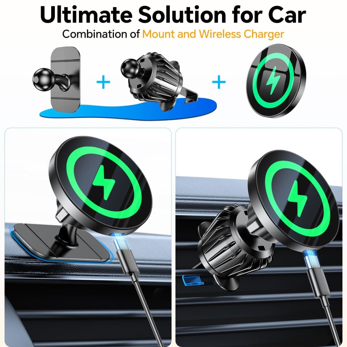 Coolpow for Magsafe Car Mount Charger【100% Stable】15W Magsafe Car Charger Magnetic Phone Holders for Your Car Accessories for Women Men Car Phone Holder Wireless Car Charger for iPhone 17 16 15 14 13 thumbnail 2