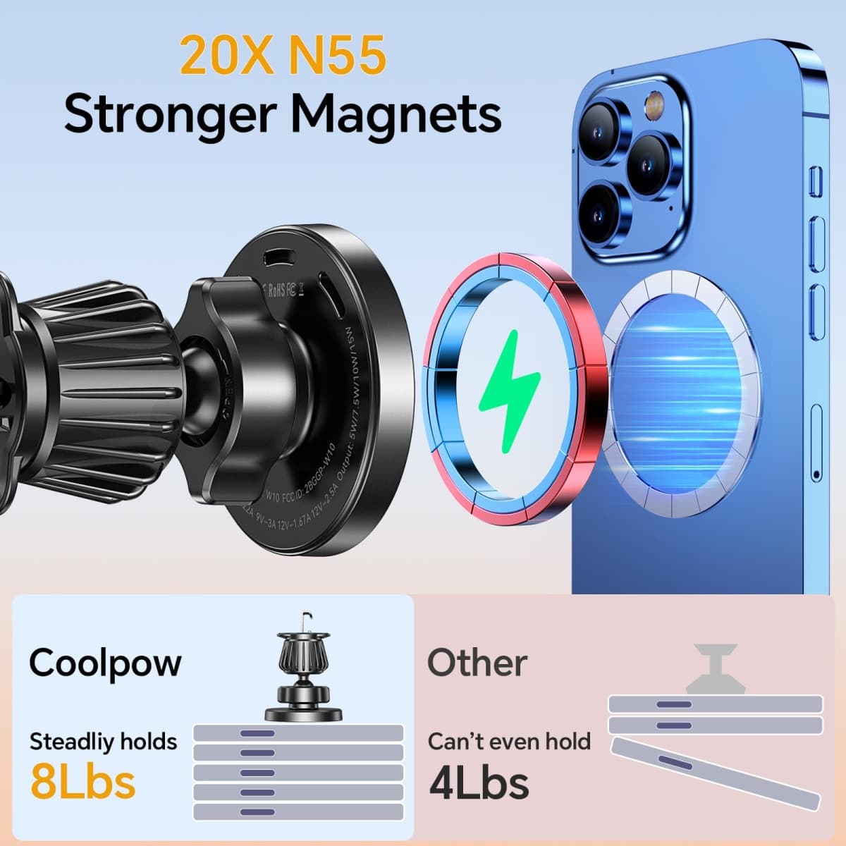 Coolpow for Magsafe Car Mount Charger【100% Stable】15W Magsafe Car Charger Magnetic Phone Holders for Your Car Accessories for Women Men Car Phone Holder Wireless Car Charger for iPhone 17 16 15 14 13 thumbnail 5