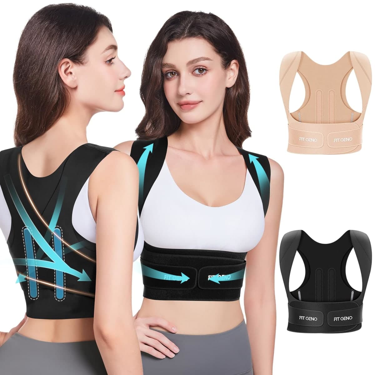 Fit Geno Invisilite Posture Corrector for Women, Adjustable Back Brace for Hunchback Slouching, Upper Back Neck Shoulder Pain Relief, Lightweight Discreet Under Clothes, X-Large — image 1
