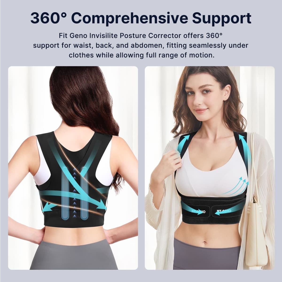 Fit Geno Invisilite Posture Corrector for Women, Adjustable Back Brace for Hunchback Slouching, Upper Back Neck Shoulder Pain Relief, Lightweight Discreet Under Clothes, X-Large thumbnail 3