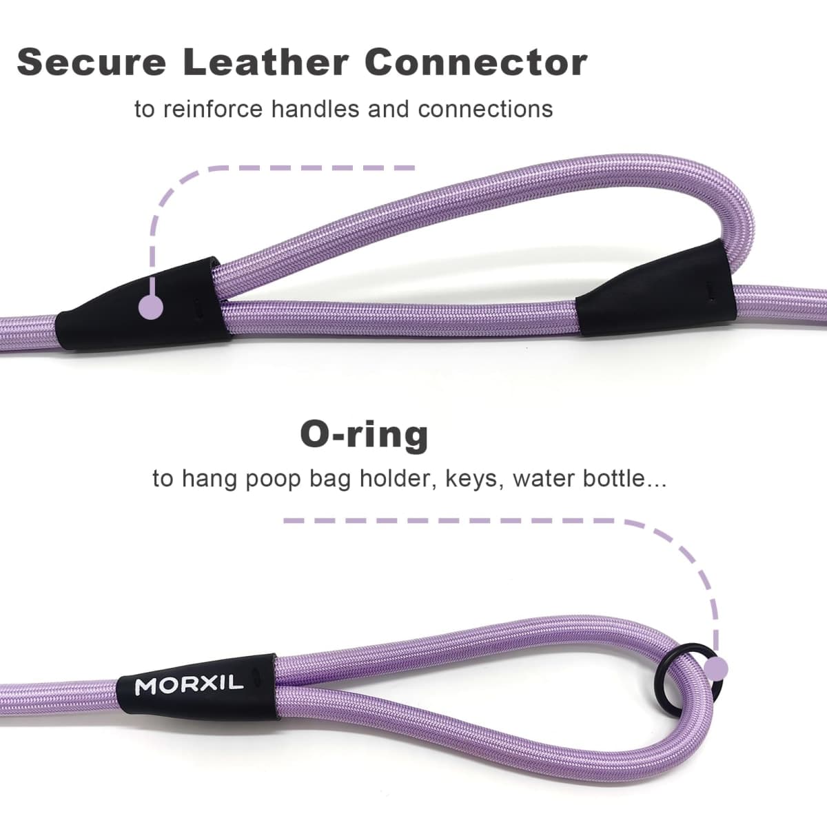 MORXIL Rope Dog Leash with Two Handles, 6 Foot Heavy Duty Dog Leash with Aviation Aluminum Auto Locking Carabiner, Strong Nylon Pet Lead for Small, Medium, Large Dogs (Purple, 6FT-Two Handle) thumbnail 5