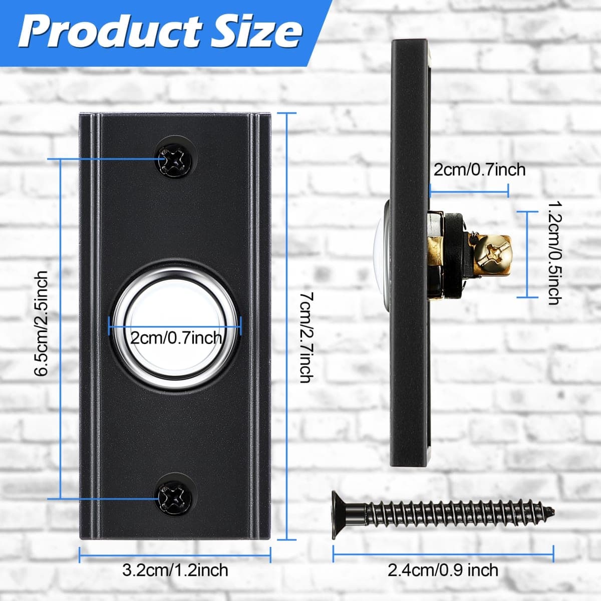 Dreyoo Lighted Metal Doorbell Push Button, Vintage Doorbell Push LED Buttons Replacement Most Chimes, Wall Mounted Door Bell Buttons Use in Home, Garage Door Opener Switch Property in Copyright(Black) thumbnail 2