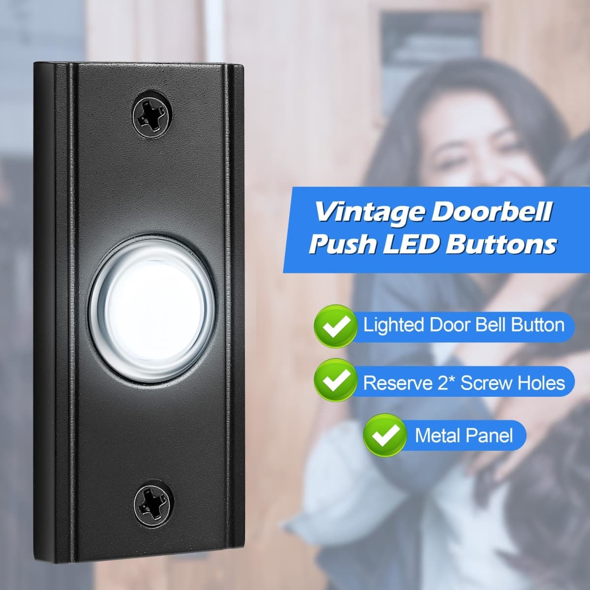 Dreyoo Lighted Metal Doorbell Push Button, Vintage Doorbell Push LED Buttons Replacement Most Chimes, Wall Mounted Door Bell Buttons Use in Home, Garage Door Opener Switch Property in Copyright(Black) thumbnail 3