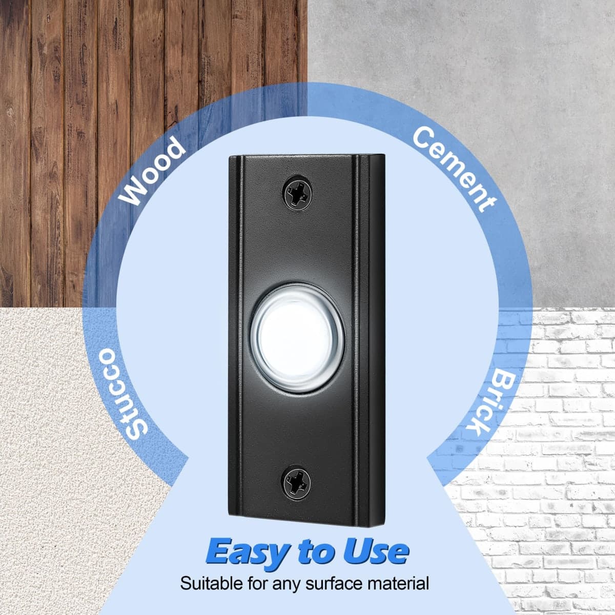 Dreyoo Lighted Metal Doorbell Push Button, Vintage Doorbell Push LED Buttons Replacement Most Chimes, Wall Mounted Door Bell Buttons Use in Home, Garage Door Opener Switch Property in Copyright(Black) thumbnail 4