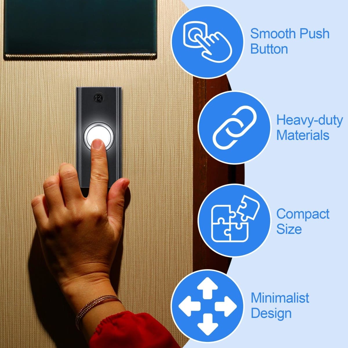 Dreyoo Lighted Metal Doorbell Push Button, Vintage Doorbell Push LED Buttons Replacement Most Chimes, Wall Mounted Door Bell Buttons Use in Home, Garage Door Opener Switch Property in Copyright(Black) thumbnail 5