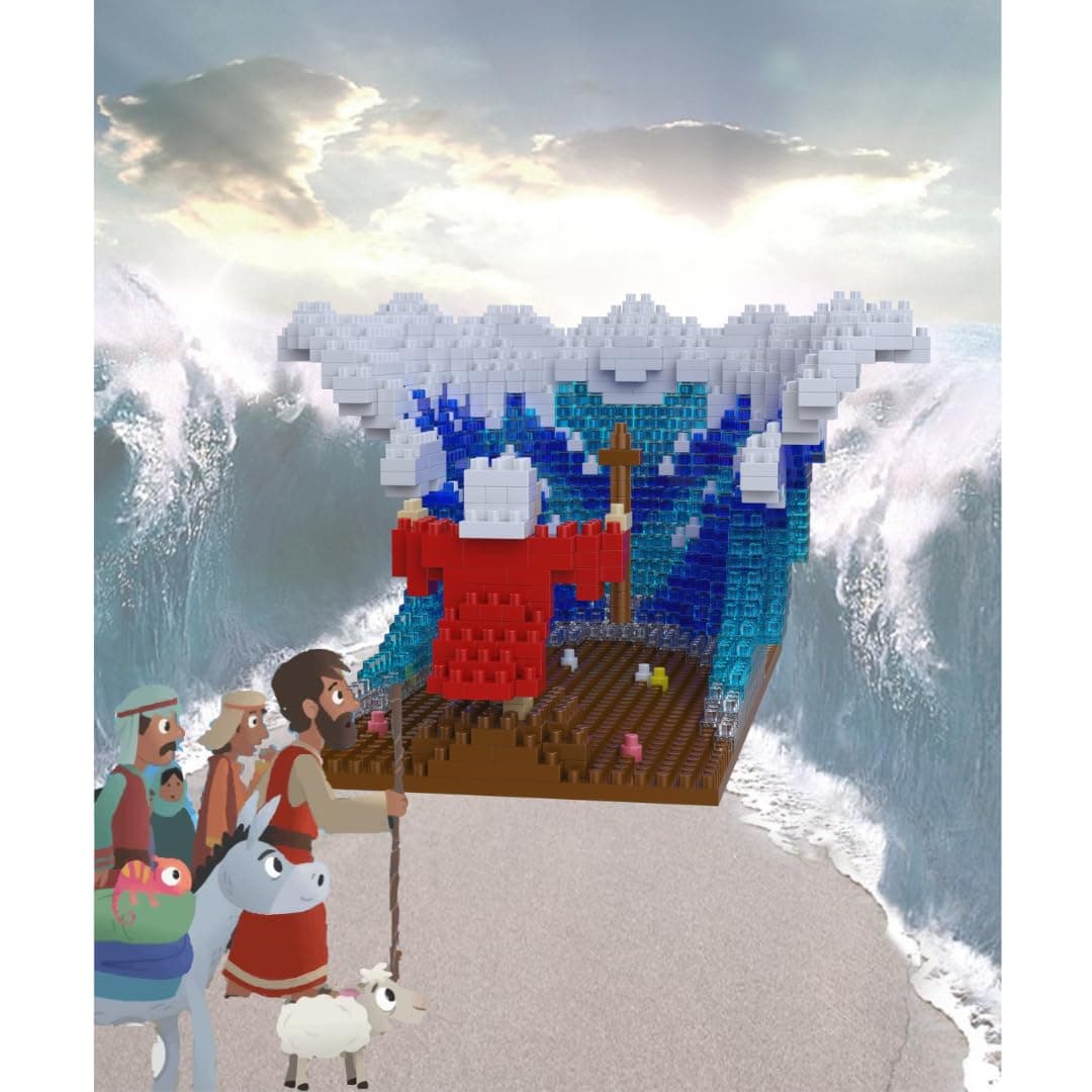 A Prayer Gift, Jesus Series-Moses parted The Red Sea Mini Figurine, Bible Story w/lego, Jesus Toy, Christmas Party Gift, Nativity Building Set for Aged 14+, For Teens and Adults (904Pcs/7.7x3.6x6inch) thumbnail 2