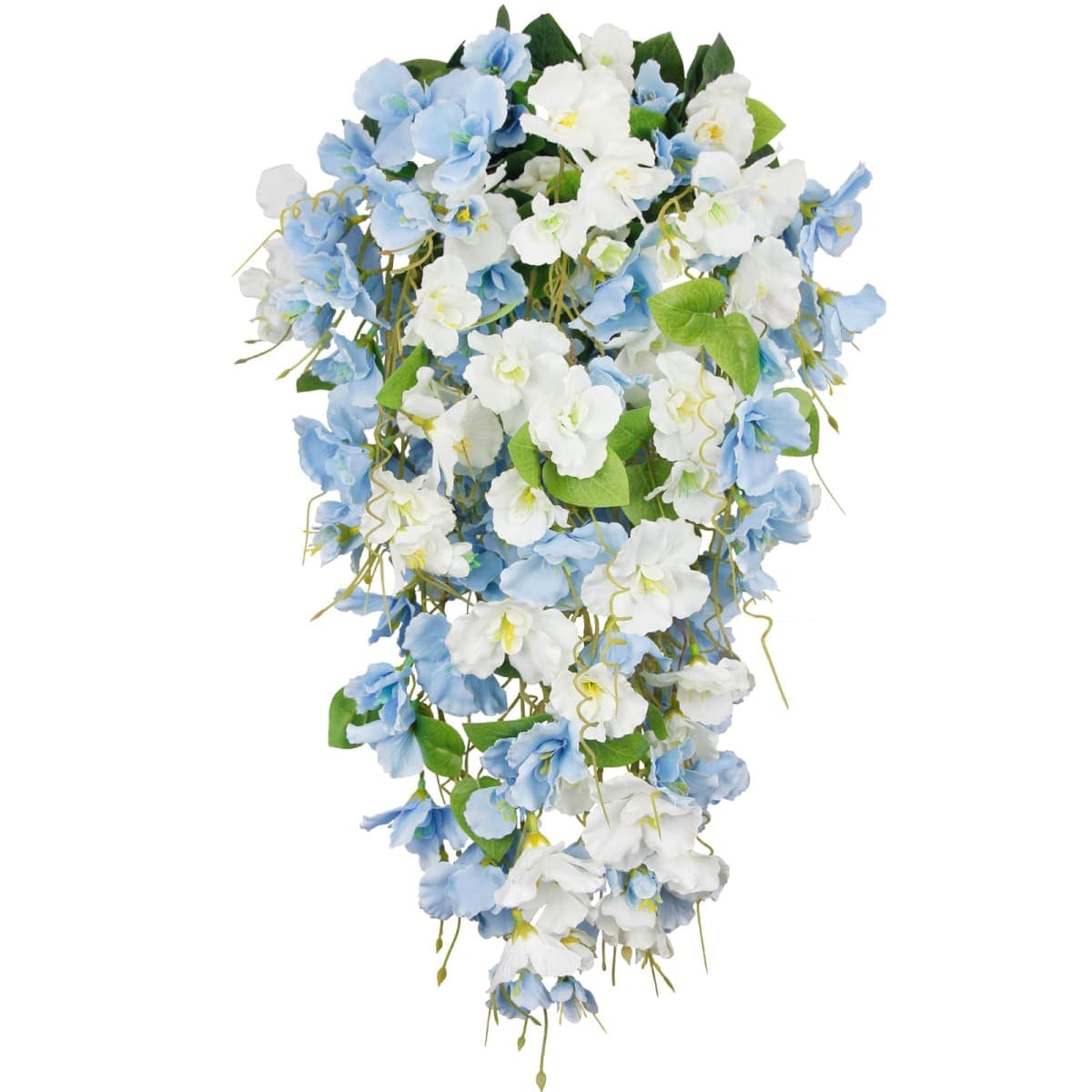 GhuaH 3 Pcs Fake Hibiscus Flowers Artificial Hanging Flowers Plants for Outdoors UV Resistant Spring Summer Decor Silk Faux Hibiscus Flowers Trailing Vines for Front Door Porch Outside White Blue — image 1