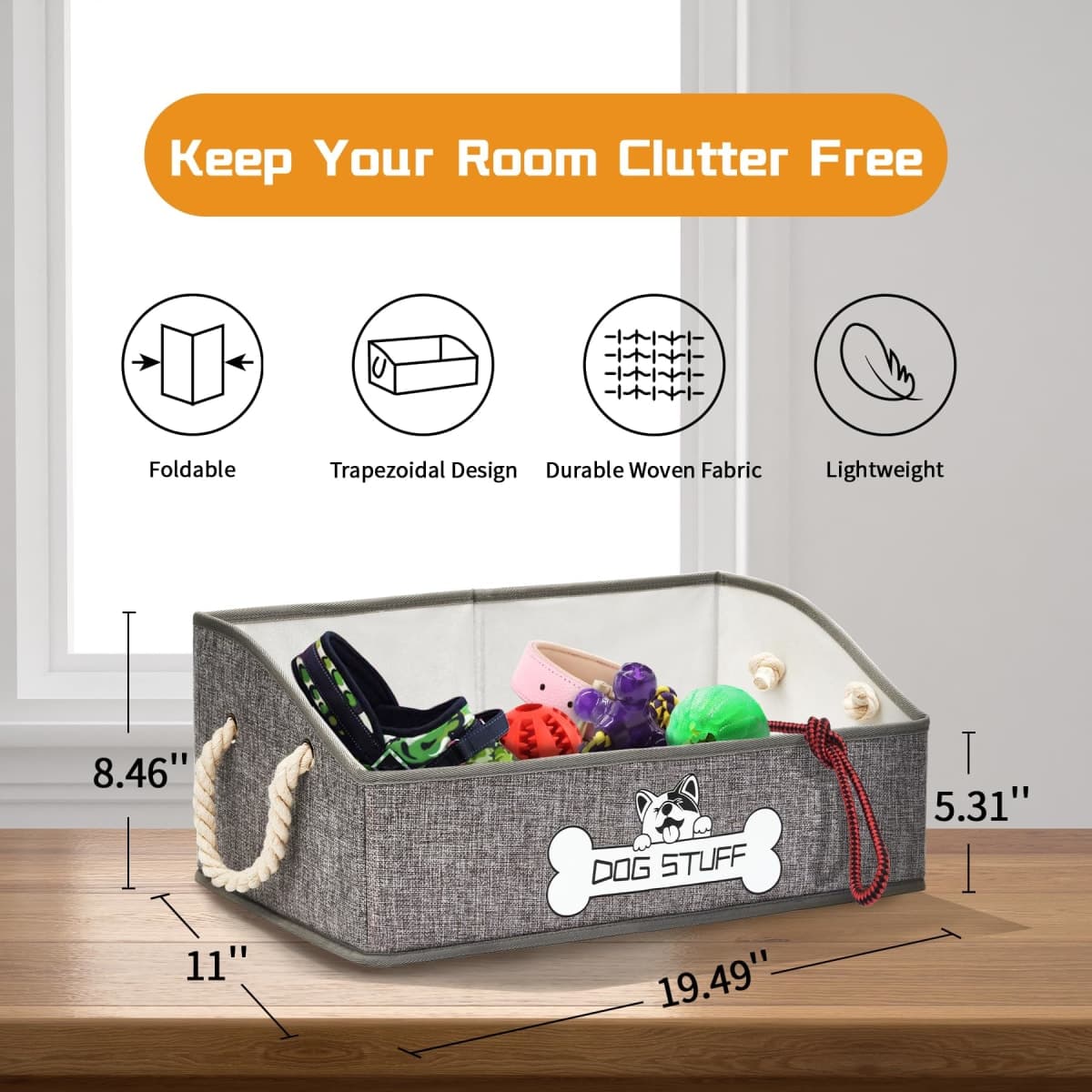 Thankspaw Dog Toy Basket, Storage Bin, Collapsible Box for Pet Accessories thumbnail 2