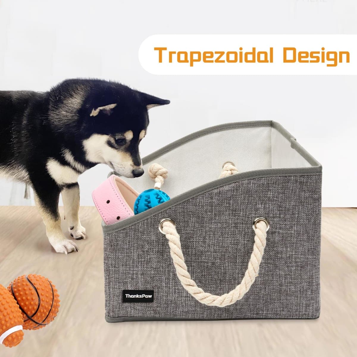 Thankspaw Dog Toy Basket, Storage Bin, Collapsible Box for Pet Accessories thumbnail 4