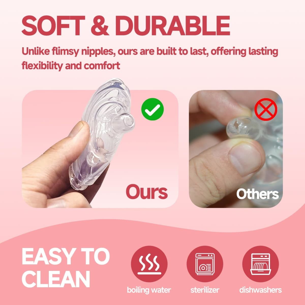 4 Pack Replacement Silicone Nipples Compatible with Comotomo 5oz / 8oz Bottle, Fast Flow, 6+ Months thumbnail 3
