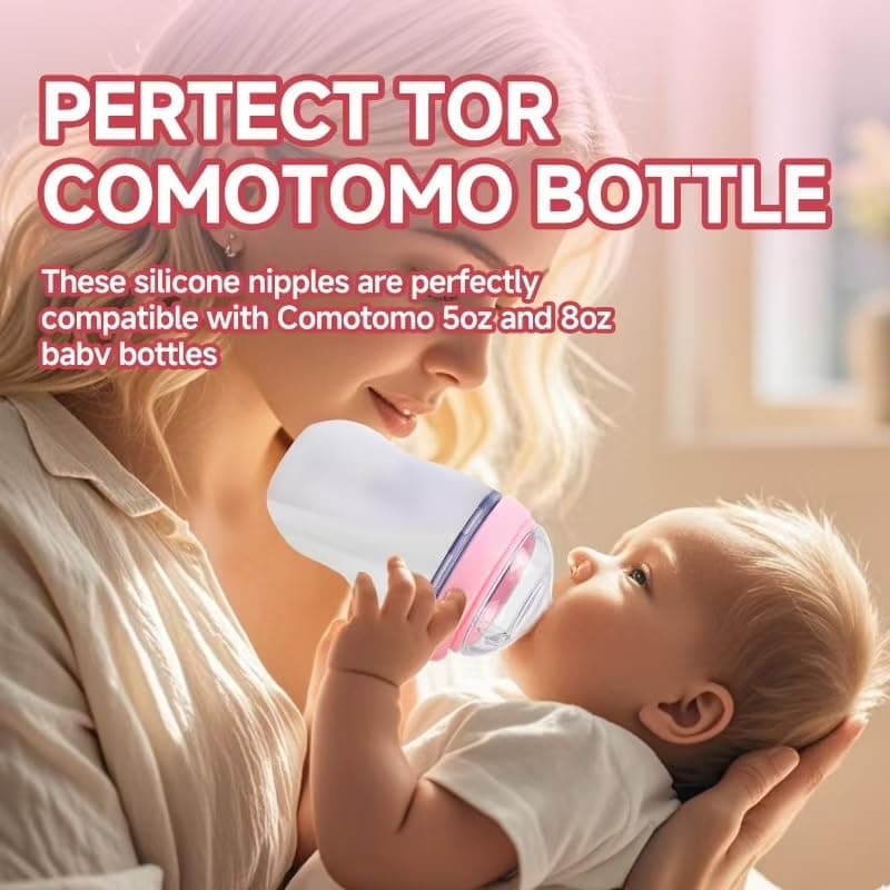 4 Pack Replacement Silicone Nipples Compatible with Comotomo 5oz / 8oz Bottle, Fast Flow, 6+ Months thumbnail 5