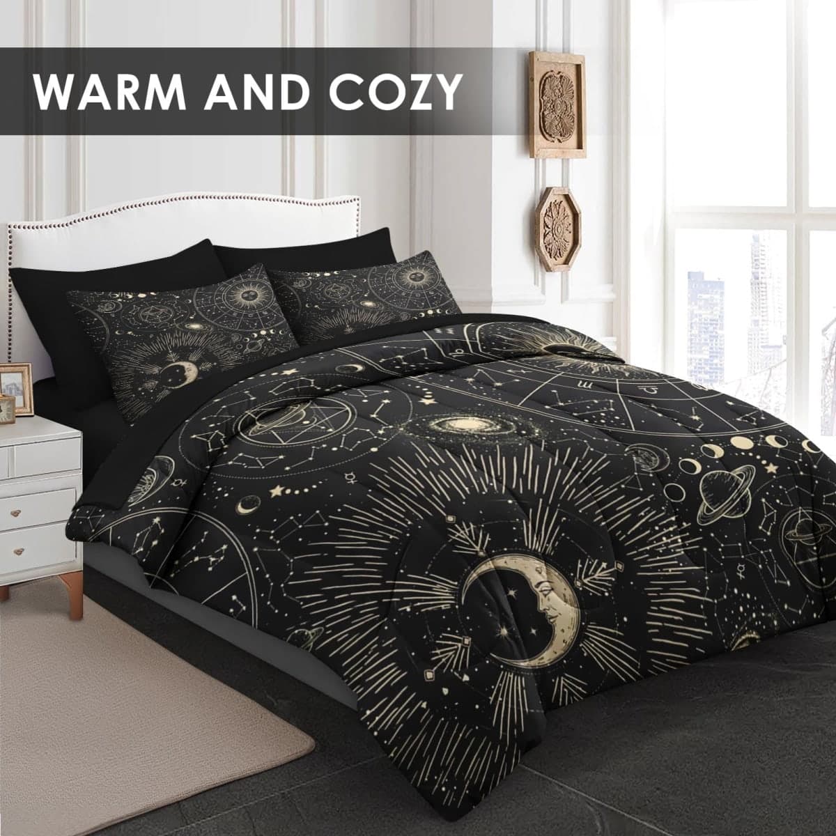 Pamnest Comforter Set Full Size, Celestial Moon Witchy 7 Pcs Bedding for Kids and Adults, Space Science Galaxy Retro Bed Sheet Sets with Fitted Sheet 2 Pillowcases & 2 Shams for Bedroom Bed Decor thumbnail 2