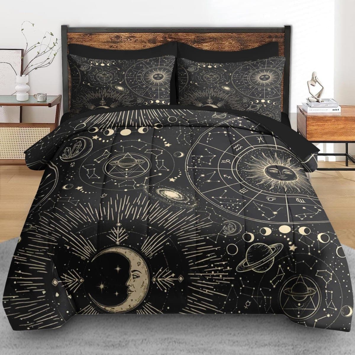 Pamnest Comforter Set Full Size, Celestial Moon Witchy 7 Pcs Bedding for Kids and Adults, Space Science Galaxy Retro Bed Sheet Sets with Fitted Sheet 2 Pillowcases & 2 Shams for Bedroom Bed Decor thumbnail 3