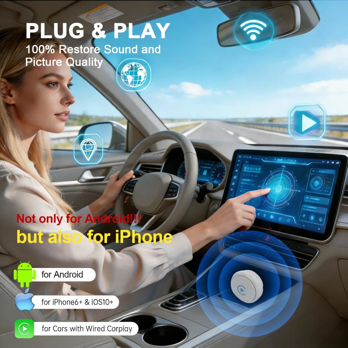 Houpudamai Wireless CarPlay Adapter for Apple iPhone iOS 10+Android Carlife: Plug and Play, Stable Connection Without delay-Wired to Wireless thumbnail 2