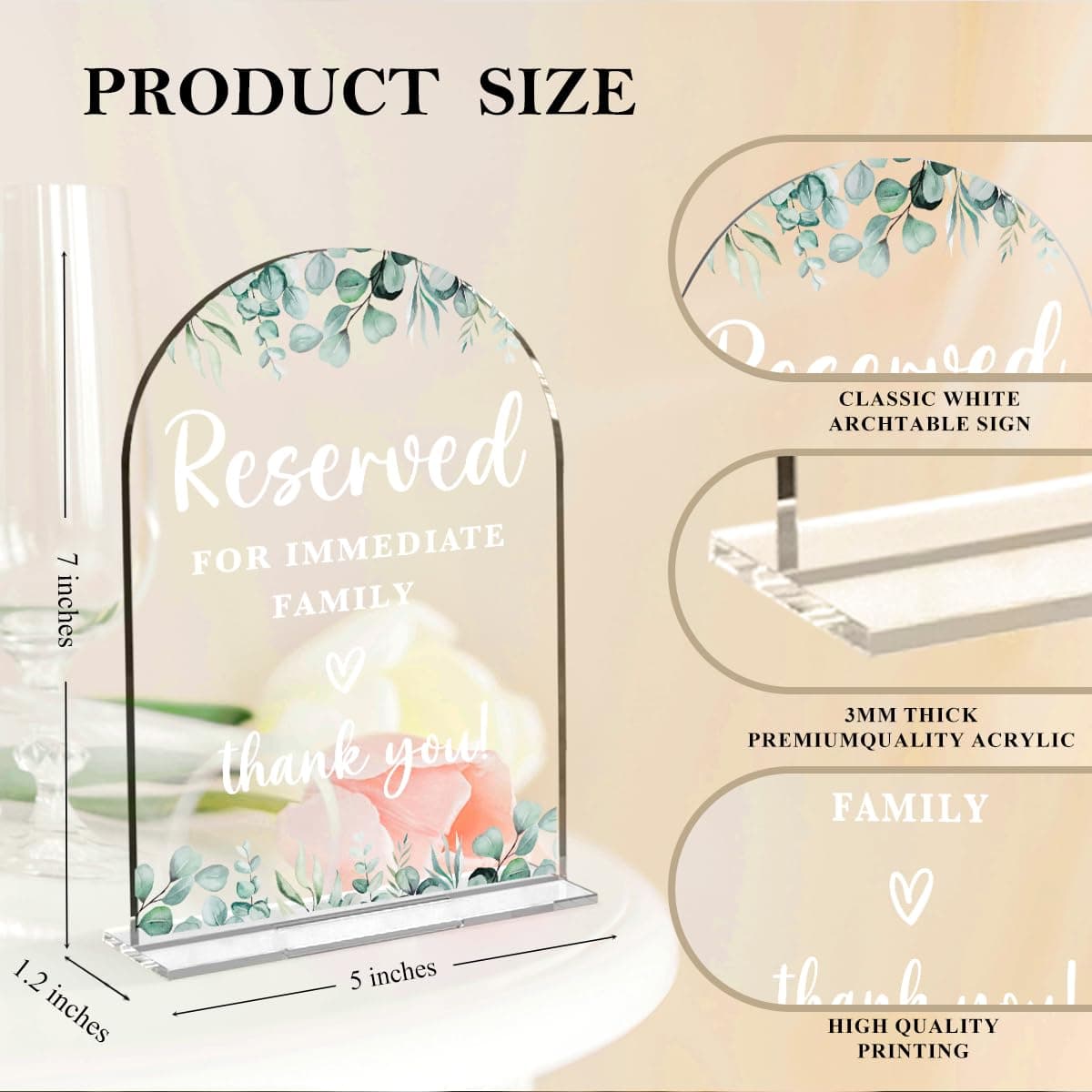 4 Pcs Acrylic Wedding Sign, Bridal Shower Decoration, Reserved Seating Sign for Immediate Family, Modern Font Table Signs, Acrylic Table Top Signs for Wedding Reception(White Wildflowers) thumbnail 2