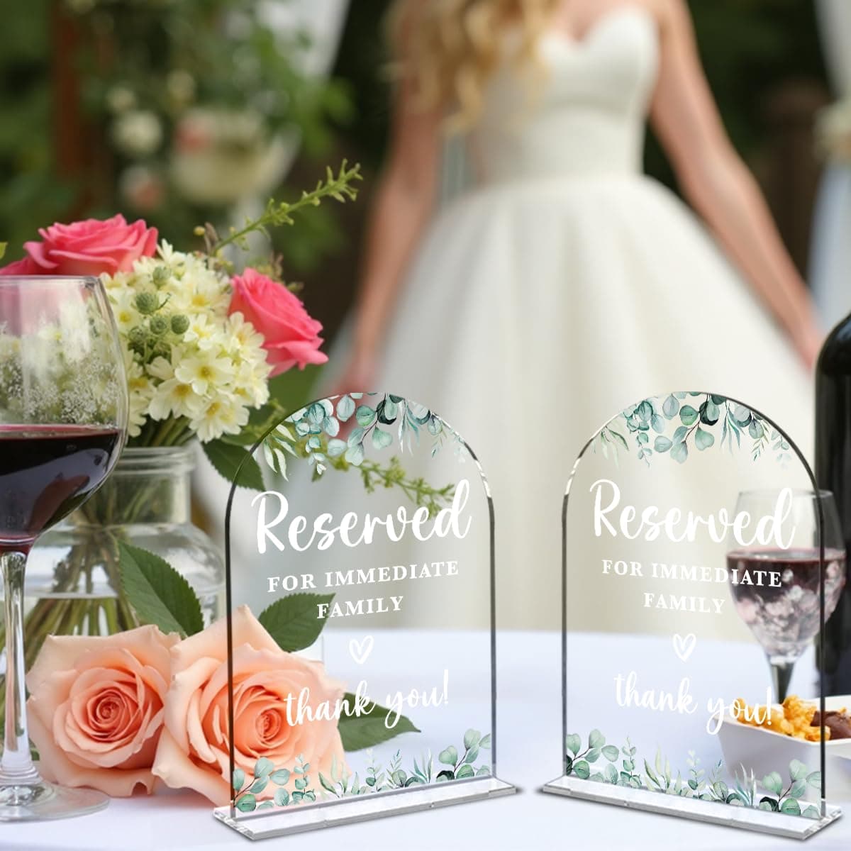 4 Pcs Acrylic Wedding Sign, Bridal Shower Decoration, Reserved Seating Sign for Immediate Family, Modern Font Table Signs, Acrylic Table Top Signs for Wedding Reception(White Wildflowers) thumbnail 3