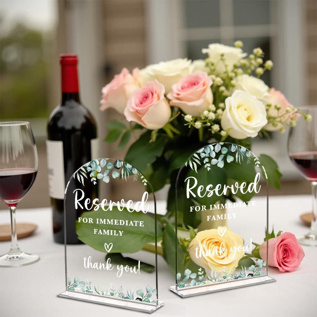 4 Pcs Acrylic Wedding Sign, Bridal Shower Decoration, Reserved Seating Sign for Immediate Family, Modern Font Table Signs, Acrylic Table Top Signs for Wedding Reception(White Wildflowers) thumbnail 4