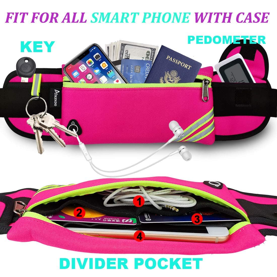 AIKENDO Running Belt Fanny Pack Training Waist Bag Wobble Free Jogging Belt Travel Money Phone Holder for Running Accessories, rose, Einheitsgröße thumbnail 3