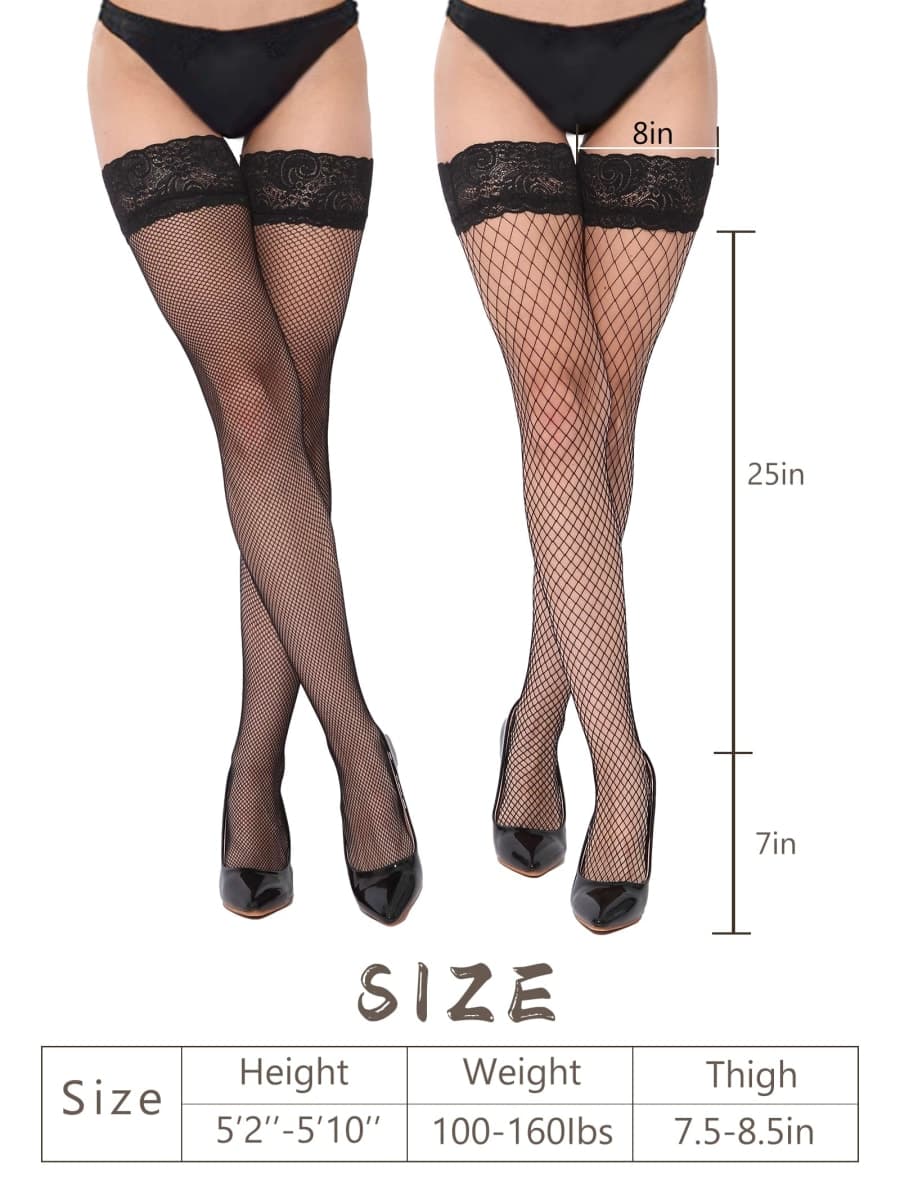 SOUTHRO 2 Pairs Women’s Fishnets Thigh High Stockings Tights Socks With Lace Top, Black-2-pairs, One Size thumbnail 2