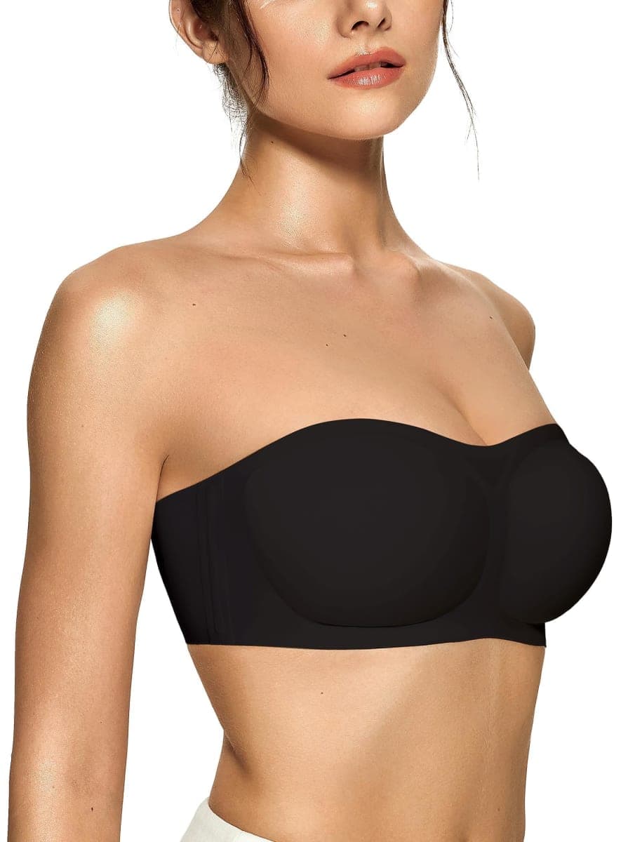 OEAK Womens Strapless Bandeau Bras Non Slip Push Up Bras Wireless Padded Bralette Supportive Seamless Comfortable Tube Bra Black Medium — image 1
