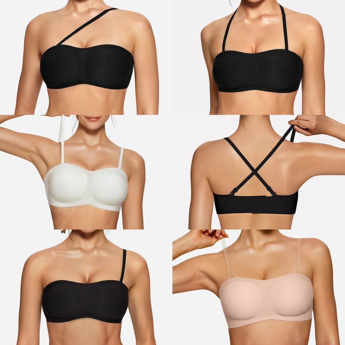 OEAK Womens Strapless Bandeau Bras Non Slip Push Up Bras Wireless Padded Bralette Supportive Seamless Comfortable Tube Bra Black Medium thumbnail 3