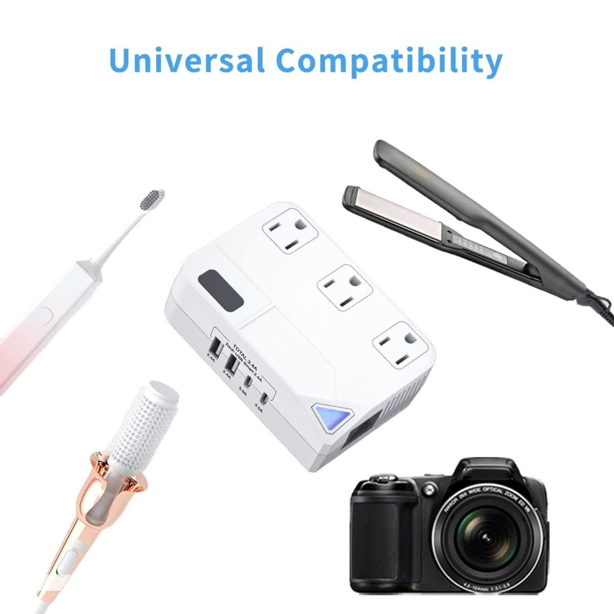 250W Conversion Plug, International Travel Converter with 2 USB and 2 USB-C Ports, lowering 220V to 110V for 100V-240V Areas and Different Countries Plugs Using US Electrical Devices thumbnail 4
