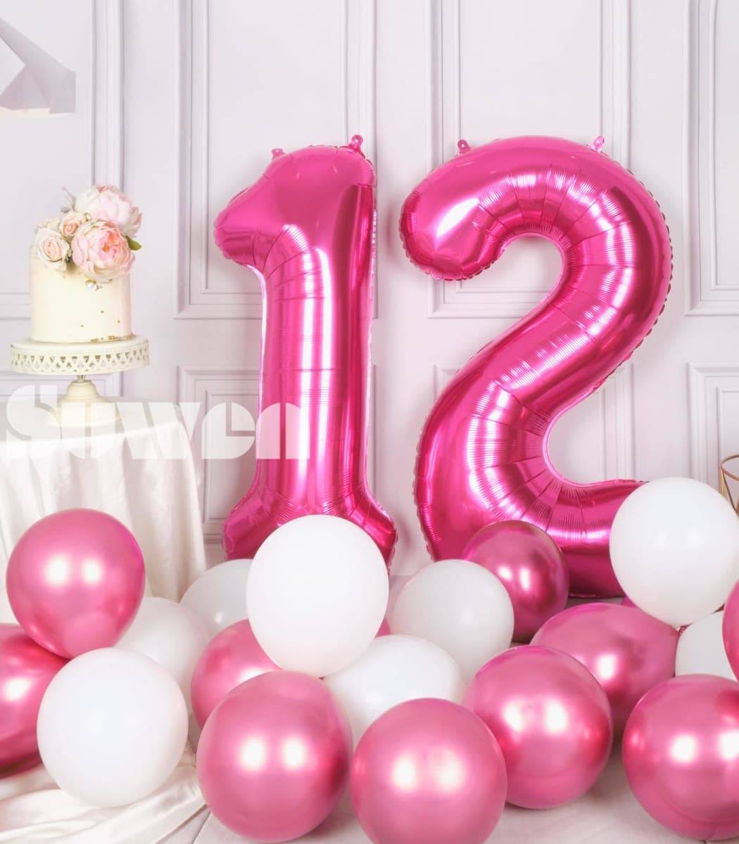 SUWEN 40 Inch Hot Pink Large 12 Number Balloons Big Foil Helium Number Balloons 0-9 Jumbo Happy 12th Mylar Birthday Party Decorations for Girl or Women 21 Anniversary Party Supplies thumbnail 2