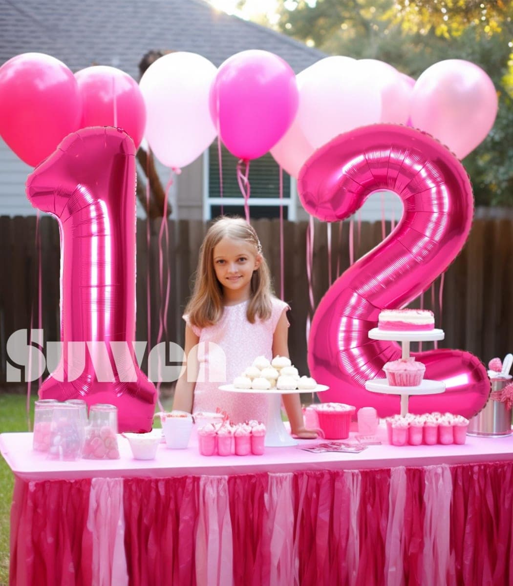 SUWEN 40 Inch Hot Pink Large 12 Number Balloons Big Foil Helium Number Balloons 0-9 Jumbo Happy 12th Mylar Birthday Party Decorations for Girl or Women 21 Anniversary Party Supplies thumbnail 3