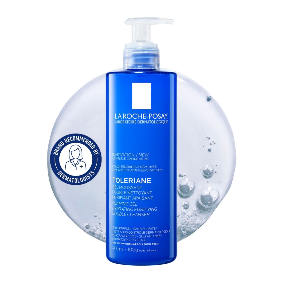 La Roche Posay Double Face Cleanser, Toleriane Hydrating Purifying Foaming Gel, Removes Makeup & Impurities, with Niacinamide & Amino Acids, Fragrance Free, Recommended by Dermatologists, 400ml — image 1