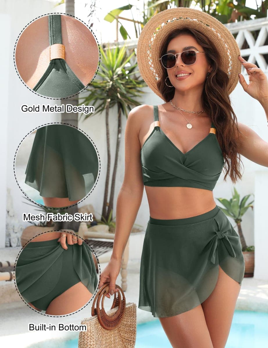 Blooming Jelly Womens High Waisted Bikini Set Gold Metal Two Piece Swimsuits Tummy Control Tie Knot 2025 Bathing Suits, Blue Green, Medium thumbnail 4