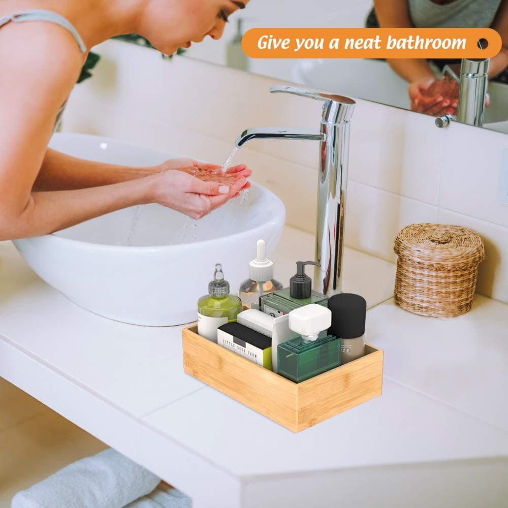 Bamboo Kitchen Drawer Organizer, Wooden Storage Box for Utensil Organizer Silverware Tray Cutlery Holder Flatware Containers - Multi-Use Deep Drawer Dividers Organizer for Bathroom, Jewelry (9"6"2.5") thumbnail 3