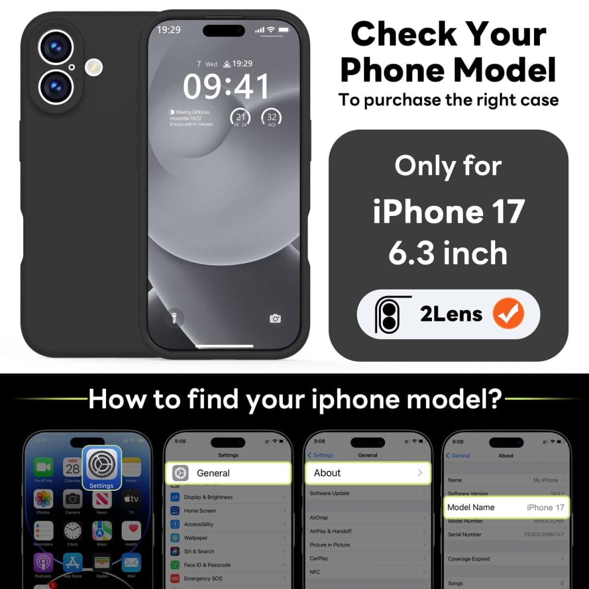 Vooii Magnetic for iPhone 17 Case, Compatible with Magsafe (Premium Liquid Silicone) (Integrated Camera Control Button) Full Body Protective Anti-Scratch Microfiber Lining 6.3", Black thumbnail 2