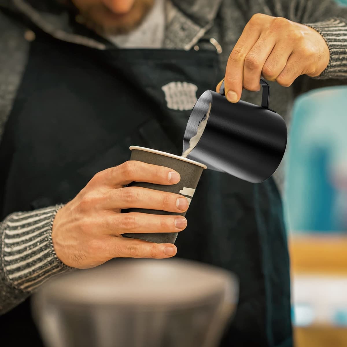 HULISEN 6.8oz/200ml Milk Pitcher, Stainless Steel Espresso Latte Steaming Frothing Pitcher, Coffee Milk Frother Maker, Pour Cup thumbnail 4