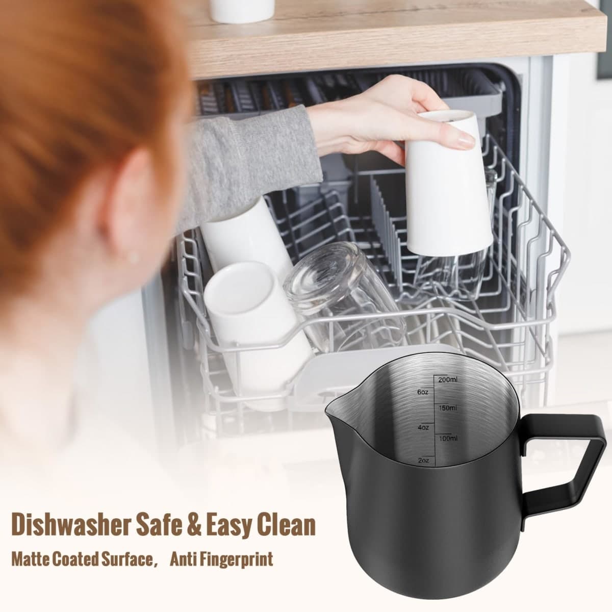 HULISEN 6.8oz/200ml Milk Pitcher, Stainless Steel Espresso Latte Steaming Frothing Pitcher, Coffee Milk Frother Maker, Pour Cup thumbnail 5