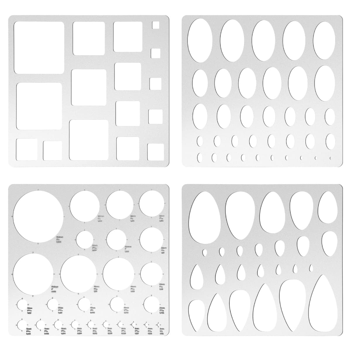 4 Pcs Metal Geometric Stencils Set Circle Ellipse Square Teardrop Templates for Drafting Round Stencil Jewelry Making Art Oval Tool Metric Ruler for Office and DIY Bracelets Earrings Craft — image 1
