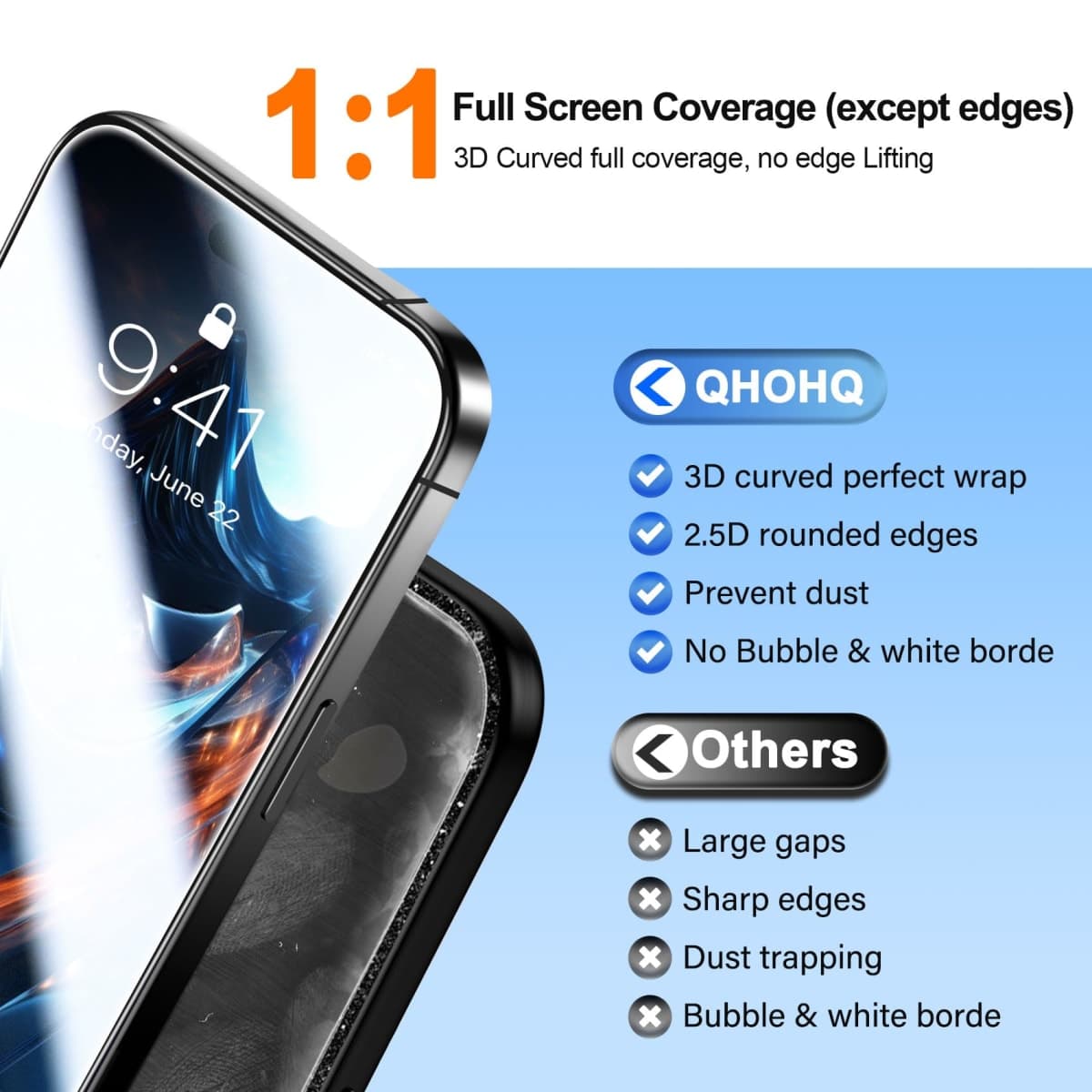 QHOHQ [1-Second Auto-Install] 3 Pack Screen Protector for iPhone 17 + 1 Set Camera Lens Protector, 9H+ Shatterproof Tempered Glass, [12FT Military Grade Protection], Anti-Fingerprint, Case Friendly thumbnail 5