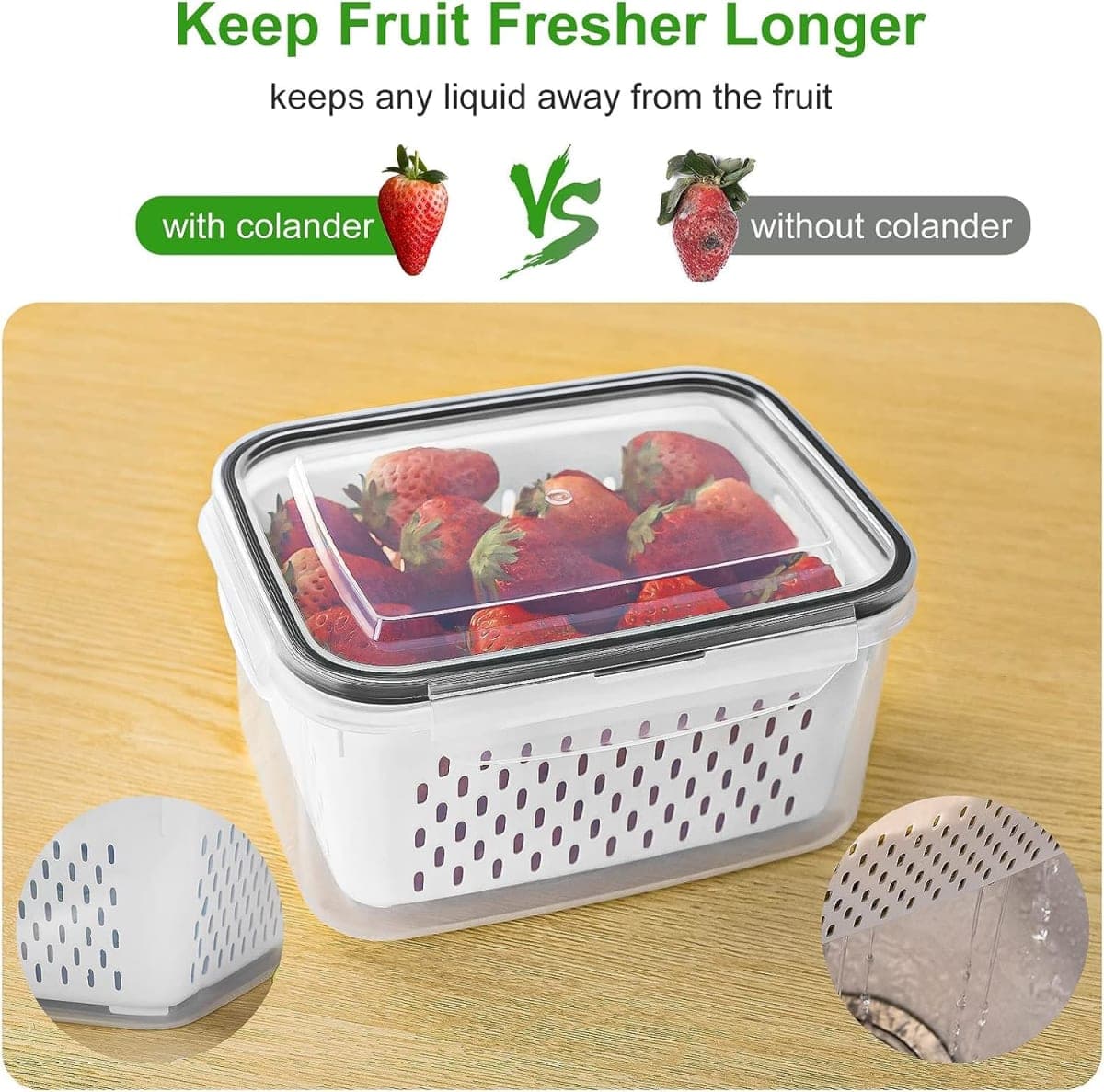 4 PCS Fruit Storage Containers for Fridge with Removable Colander, Airtight Food Storage Container, Dishwasher Safe Produce Saver Container for Refrigerator, Keep Berry Fruit Vegetable Fresh Longer thumbnail 3