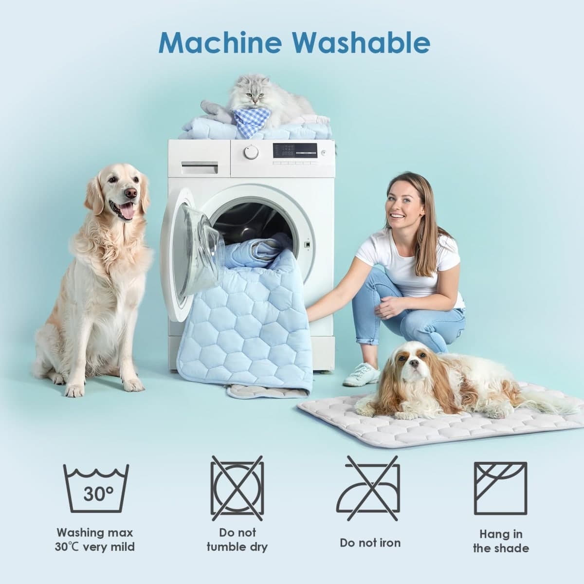 EHEYCIGA Cooling Mat for Dogs, Washable Cooling Pet Pad for Puppy, Portable Kennel Puppy Bed for Summer, Non-Slip Summer Crate Pad for Big Dog, Blue, 41x28 thumbnail 5