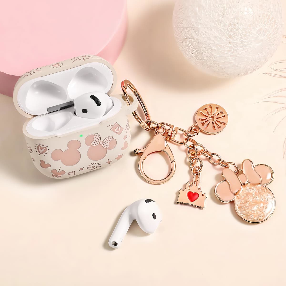 (with Cute Keychain) Girovo Compatible with AirPods Pro 3 Case (2025) Women, Soft Silicone Two-Tone Funny Cartoon Engraved Portable 360° Full Protection Case for Airpod Pro 3rd Gen Starlight/Pink thumbnail 2