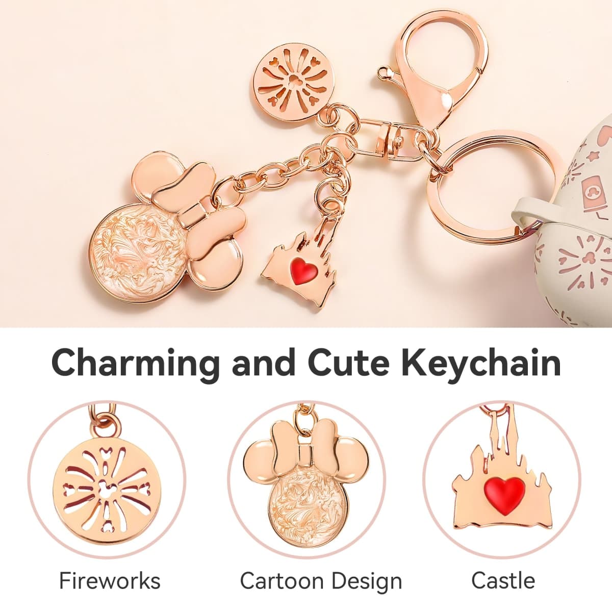 (with Cute Keychain) Girovo Compatible with AirPods Pro 3 Case (2025) Women, Soft Silicone Two-Tone Funny Cartoon Engraved Portable 360° Full Protection Case for Airpod Pro 3rd Gen Starlight/Pink thumbnail 4