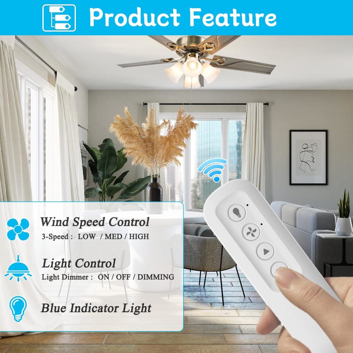 Ceiling Fan Remote Control Replacement for Hunter 99770 99392 99813, Compatible with Hunter 99770 99392 99118 99122 99123 99119, Light Dimmer 3-Speed Wall Mount (Remote Only) thumbnail 2
