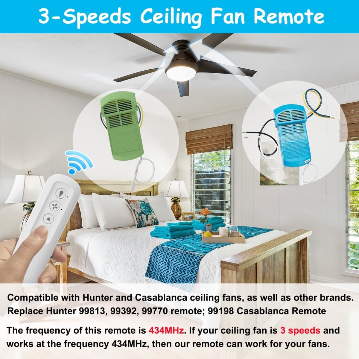 Ceiling Fan Remote Control Replacement for Hunter 99770 99392 99813, Compatible with Hunter 99770 99392 99118 99122 99123 99119, Light Dimmer 3-Speed Wall Mount (Remote Only) thumbnail 4