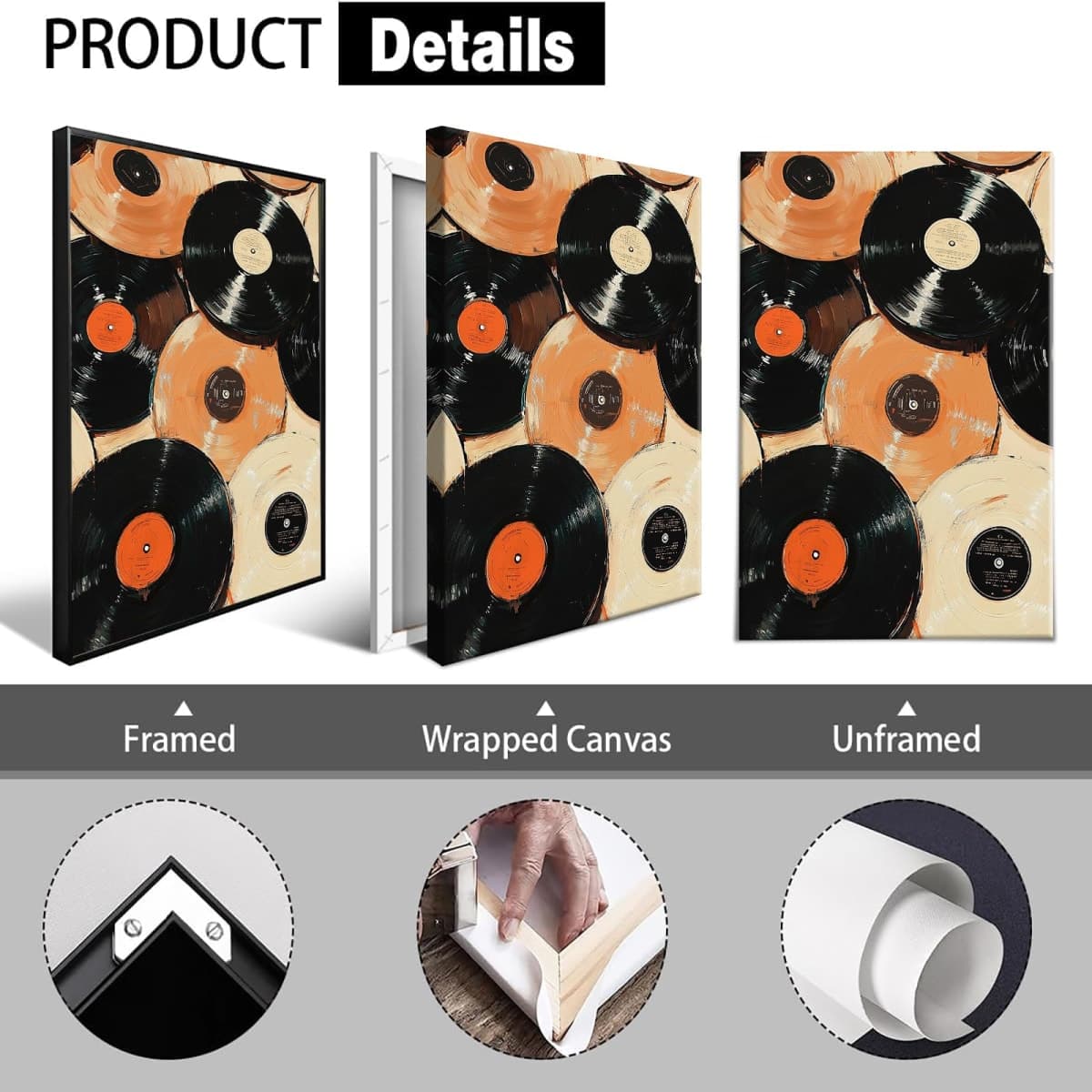 Vintage Vinyl Records Canvas Wall Art 90s Music Record Posters Trendy Modern Music Room Wall Decor Minimalist Preppy Aesthetic Paintings For Living Room Bedroom Dorm Apartment 12x16in Unframed thumbnail 2