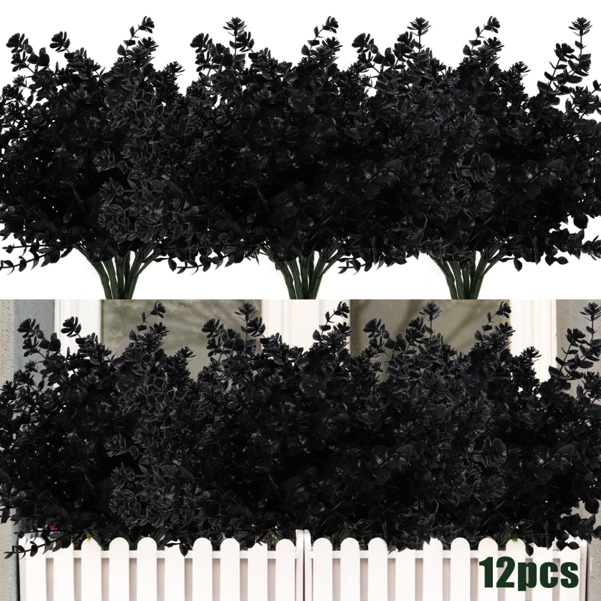 RECUTMS Artificial Flowers Outdoor UV Resistant Fake Plants Indoor Outside Hanging Planter, 12 Bundles Outdoor Fake Flowers UV Resistant Faux Plastic Plants Garden Porch Window Box Décor（Fuchsia） — image 1
