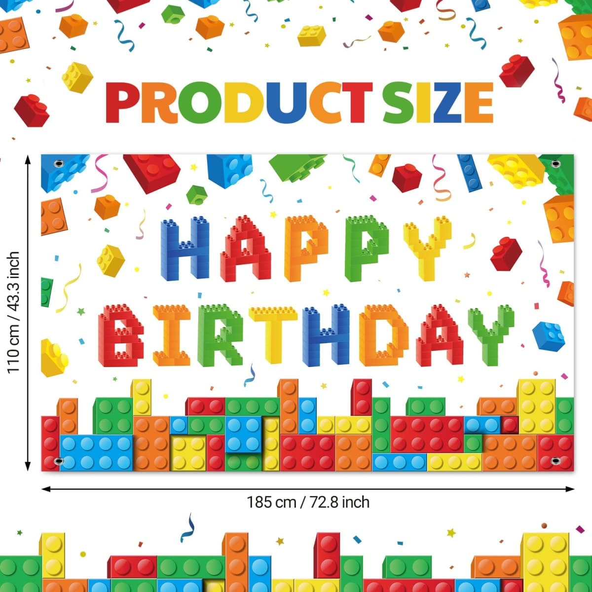 Panelee Building Block Birthday Banner Building Blocks Party Backdrop Building Blocks Birthday Party Decoration Happy Birthday Banner Photography Background for Party, 72.8 x 43.3 Inch (White) thumbnail 2