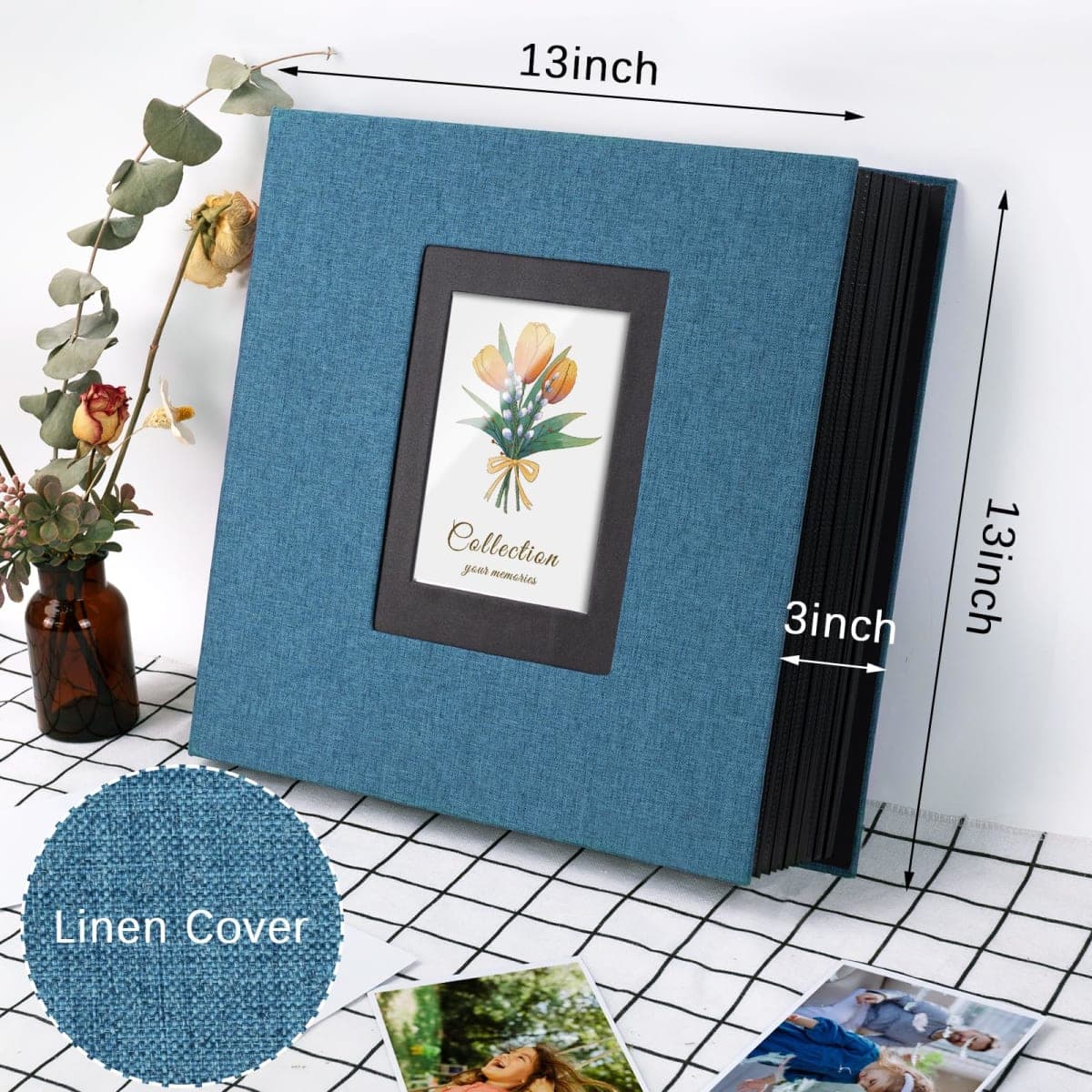 Linen Photo Album 4x6 Large Capacity 1000 Pockets Pictures Fabric Cover Books Albums Wedding School Family Anniversary Baby Memory Engagement Travel Albums(Blue, 1000 Pockets) thumbnail 2