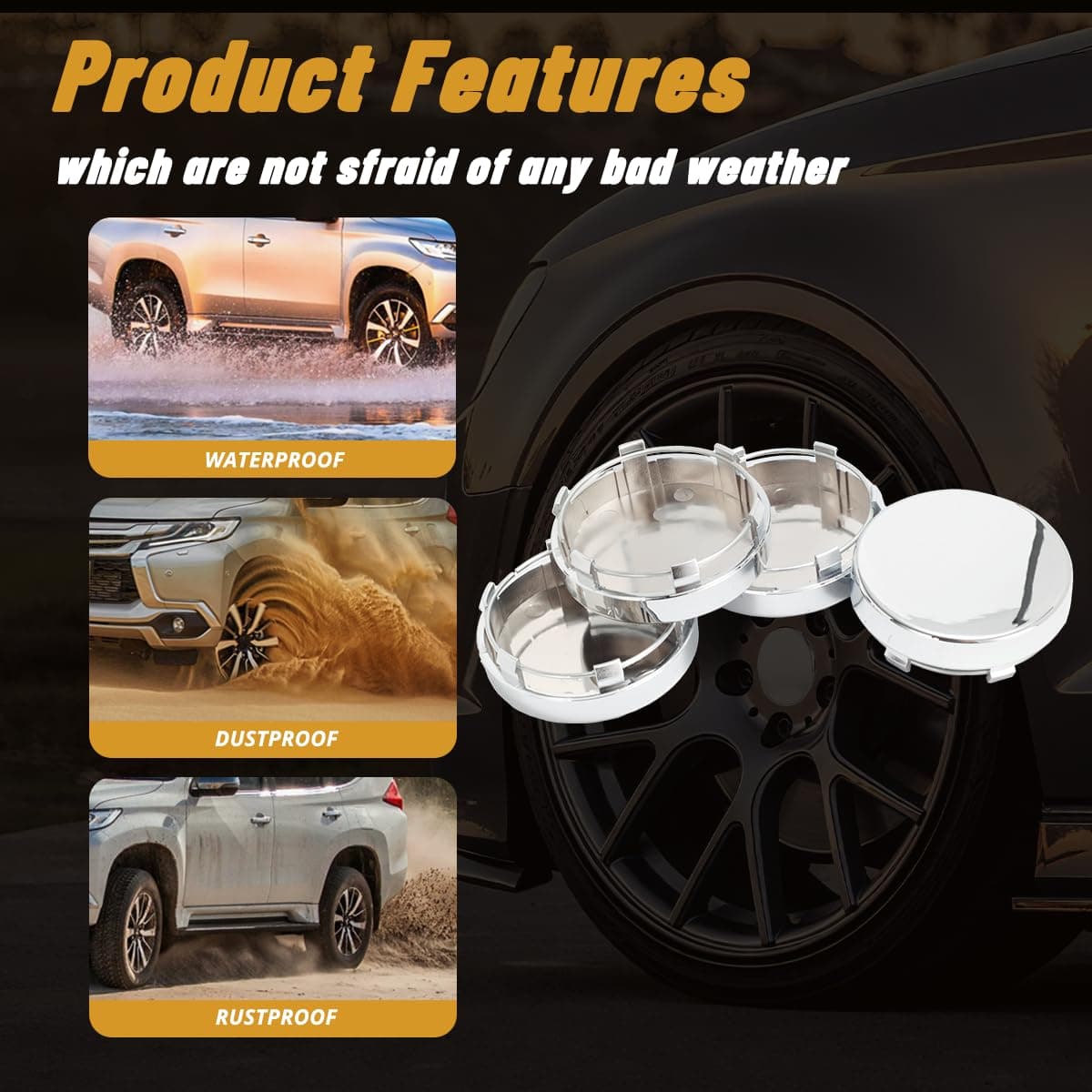 4Pcs 3.31in / 84mm Car Wheel Center Caps for 6030K85 CLG325 Chrome Outer 3.31 in, Inner 3.13 in Snap-On Hub Caps thumbnail 4