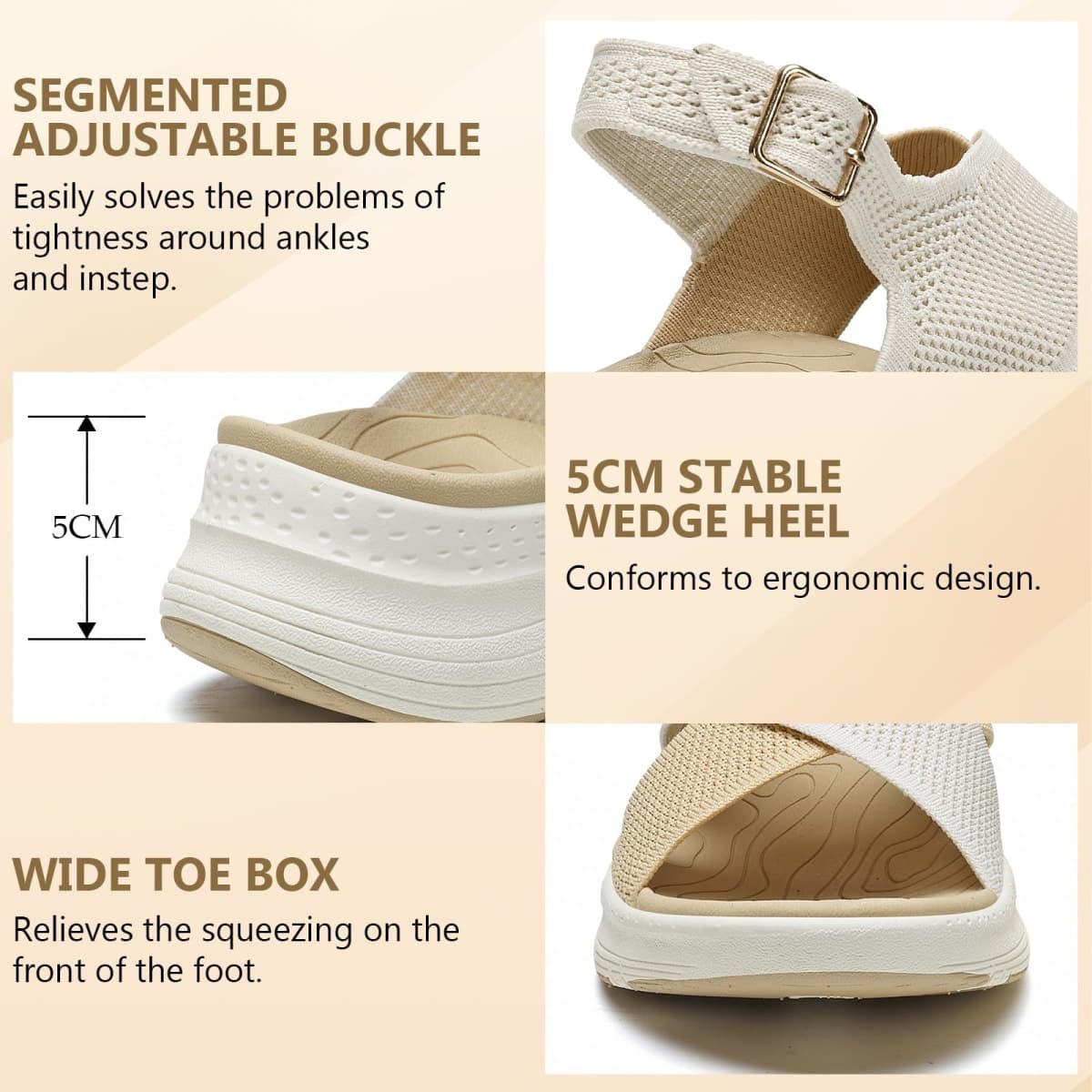 Bravover Womens Orthopedic Sandals Ladies Recovery Sport Outdoor Adjustable Strap Sandals with Comfortable Plantar Fasciitis Arch Support, Beige, 7.5 thumbnail 3