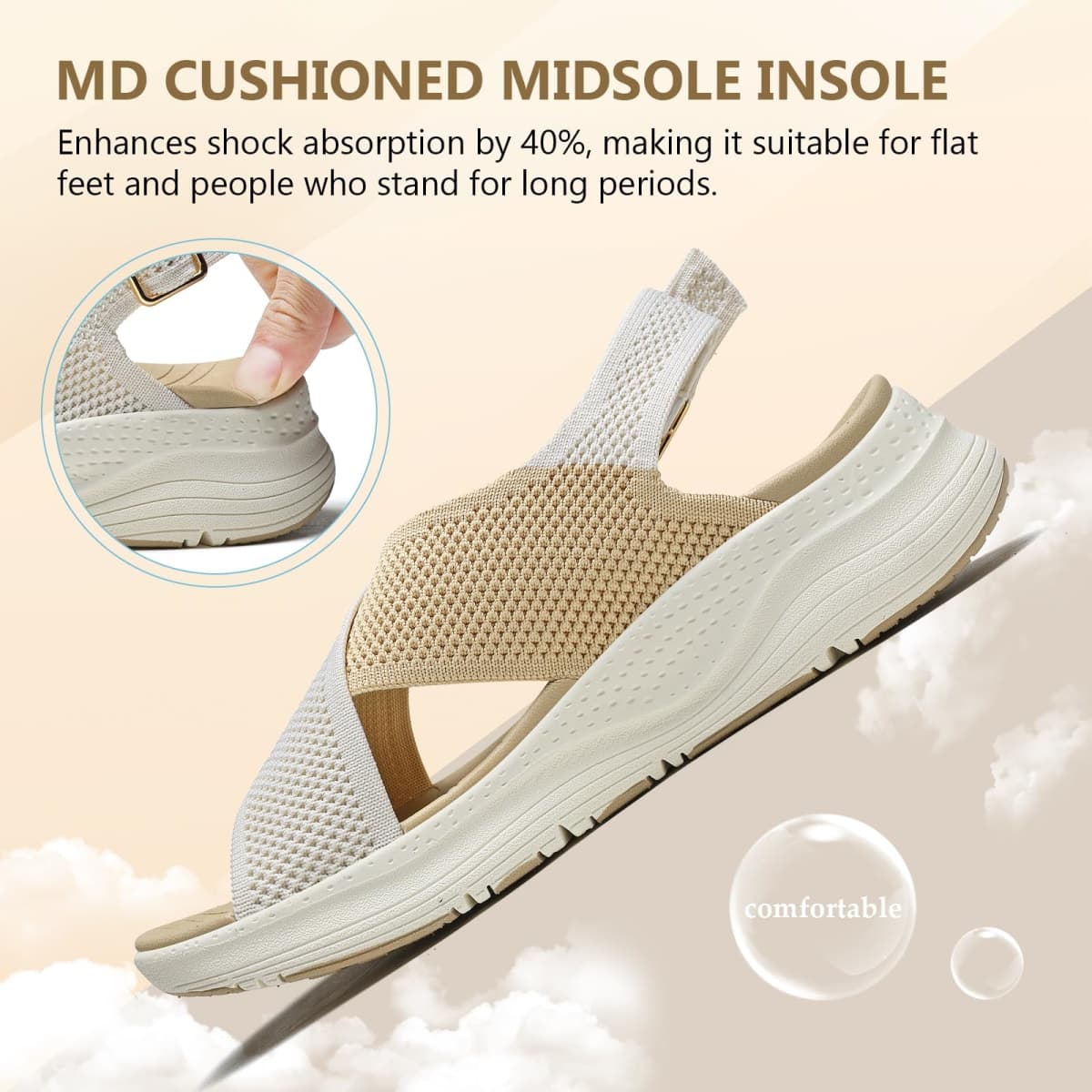 Bravover Womens Orthopedic Sandals Ladies Recovery Sport Outdoor Adjustable Strap Sandals with Comfortable Plantar Fasciitis Arch Support, Beige, 7.5 thumbnail 4