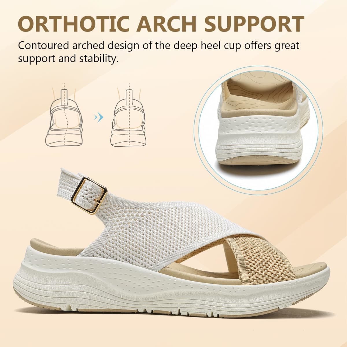 Bravover Womens Orthopedic Sandals Ladies Recovery Sport Outdoor Adjustable Strap Sandals with Comfortable Plantar Fasciitis Arch Support, Beige, 7.5 thumbnail 5